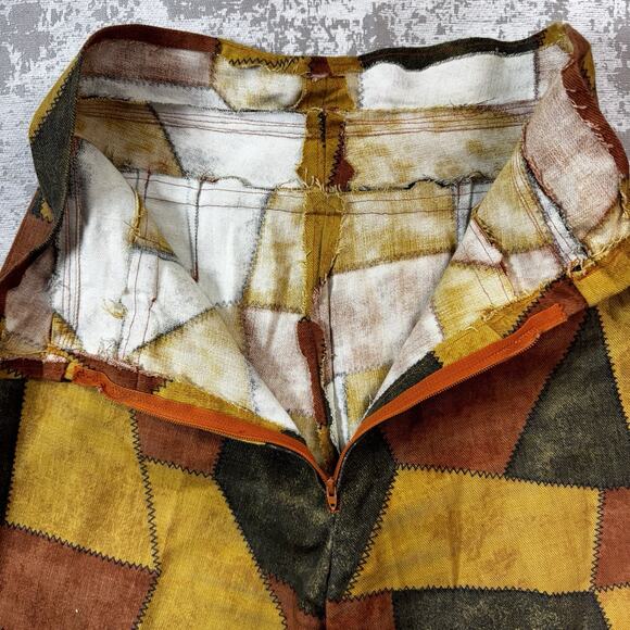 VTG Patchwork Plaid Wide Leg Bell Bottom Pants Groovy Hippy Retro *READ* - Picture 5 of 16